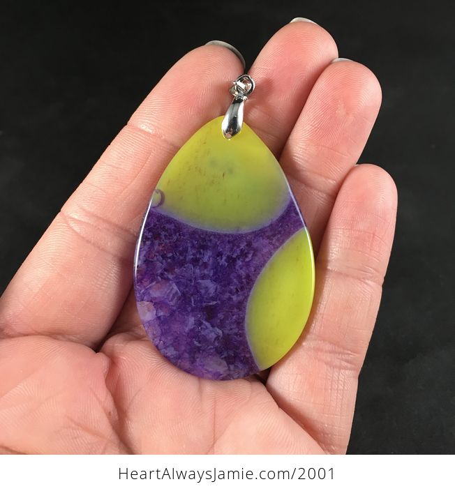 Gorgeous Yellow and Purple Druzy Stone Pendant Necklace - #YVxOA4bgPts-2