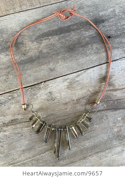 Graduated Smoky Quartz Point Crystals with Copper Cord Jewelry Necklace - #RQCTB8tCgAI-1