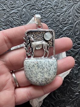 Granite Rainbow Moonstone Deer Pendant Stone Crystal Jewelry #gcUnITQKUKc