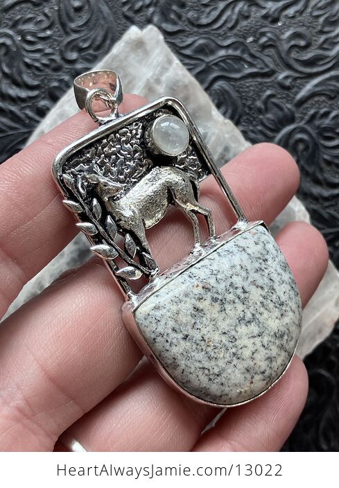 Granite Rainbow Moonstone Deer Pendant Stone Crystal Jewelry - #gcUnITQKUKc-5