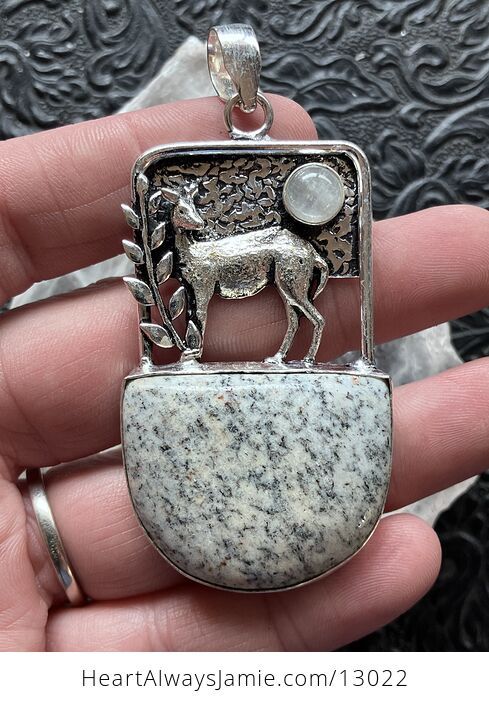 Granite Rainbow Moonstone Deer Pendant Stone Crystal Jewelry - #gcUnITQKUKc-4