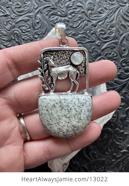 Granite Rainbow Moonstone Deer Pendant Stone Crystal Jewelry - #gcUnITQKUKc-1