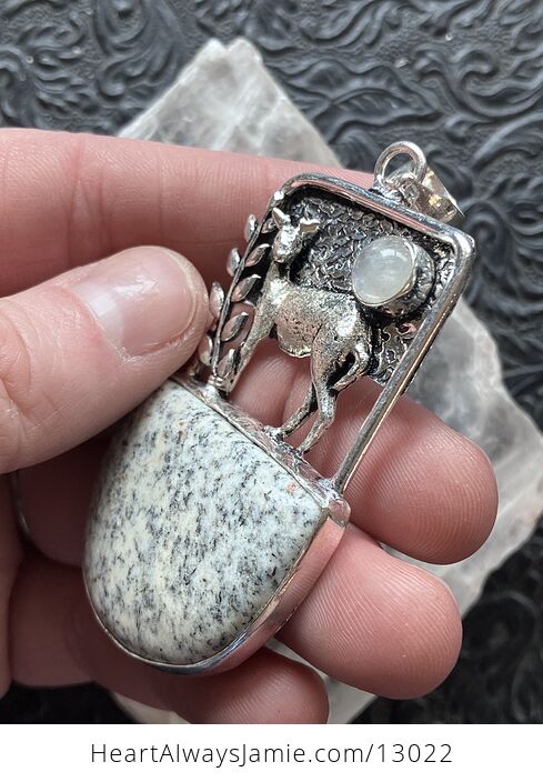 Granite Rainbow Moonstone Deer Pendant Stone Crystal Jewelry - #gcUnITQKUKc-6