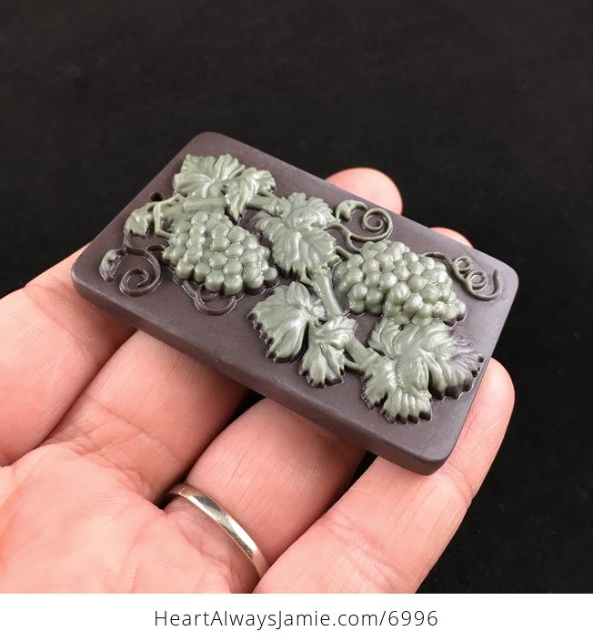 Grapes and Leaf Carved Ribbon Jasper Stone Pendant Jewelry - #0vpJekThiHs-4