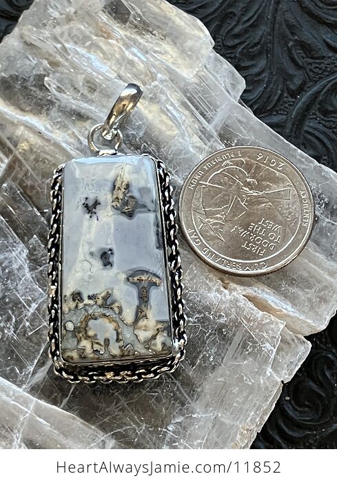 Gray and Beige Mushroom Nature Scene Maligano Jasper Crystal Stone Jewelry Pendant - #KsTlUgNfQB0-8