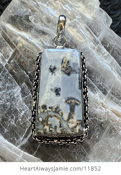 Gray and Beige Mushroom Nature Scene Maligano Jasper Crystal Stone Jewelry Pendant - #KsTlUgNfQB0-1