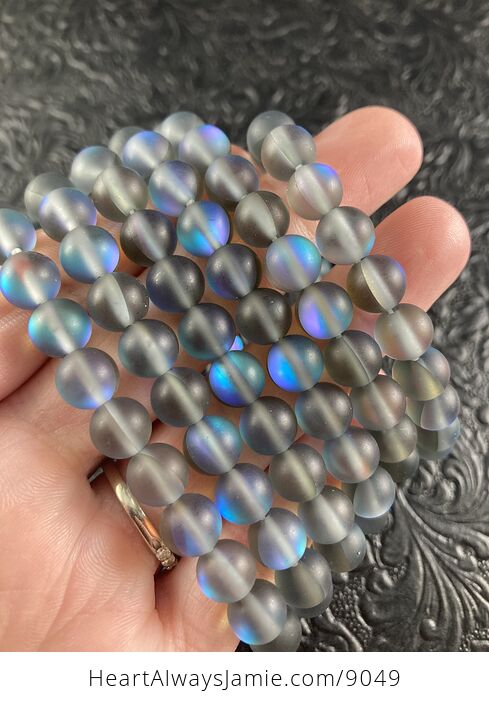 Gray and Blue Mystical Fantasy Mermaid Fairy Glass 8mm Beaded Jewelry Bracelet - #k8dy6Um4HsQ-6