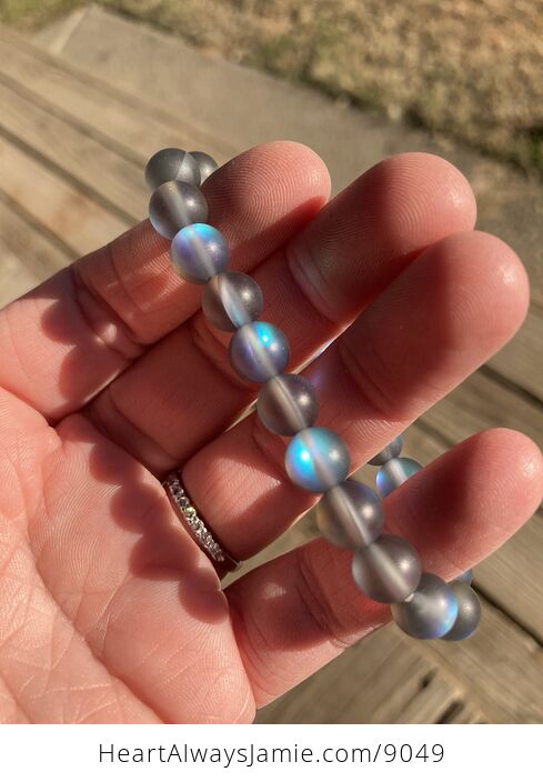 Gray and Blue Mystical Fantasy Mermaid Fairy Glass 8mm Beaded Jewelry Bracelet - #k8dy6Um4HsQ-1