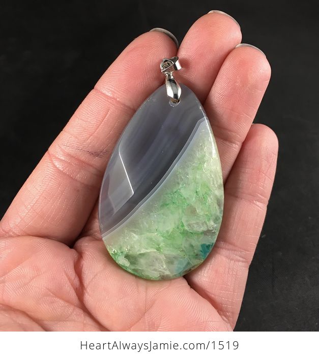 Gray and Green Druzy Stone Pendant - #p0IxNCNg7Ik-1