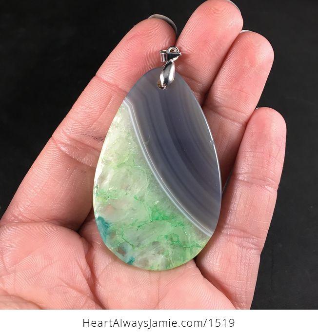 Gray and Green Druzy Stone Pendant Necklace - #p0IxNCNg7Ik-2