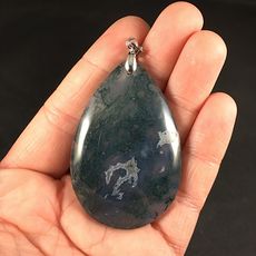 Gray and Green Moss Agate Stone Pendant #X4AGe1NEsY8