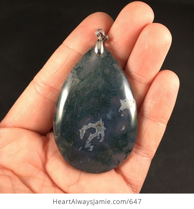 Gray and Green Moss Agate Stone Pendant - #X4AGe1NEsY8-1