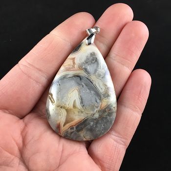 Gray and Orange Crazy Lace Agate Stone Jewelry Pendant #PUuLmtw5g9A