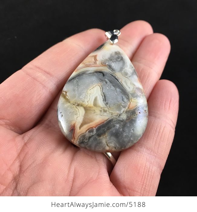 Gray and Orange Crazy Lace Agate Stone Jewelry Pendant - #PUuLmtw5g9A-2
