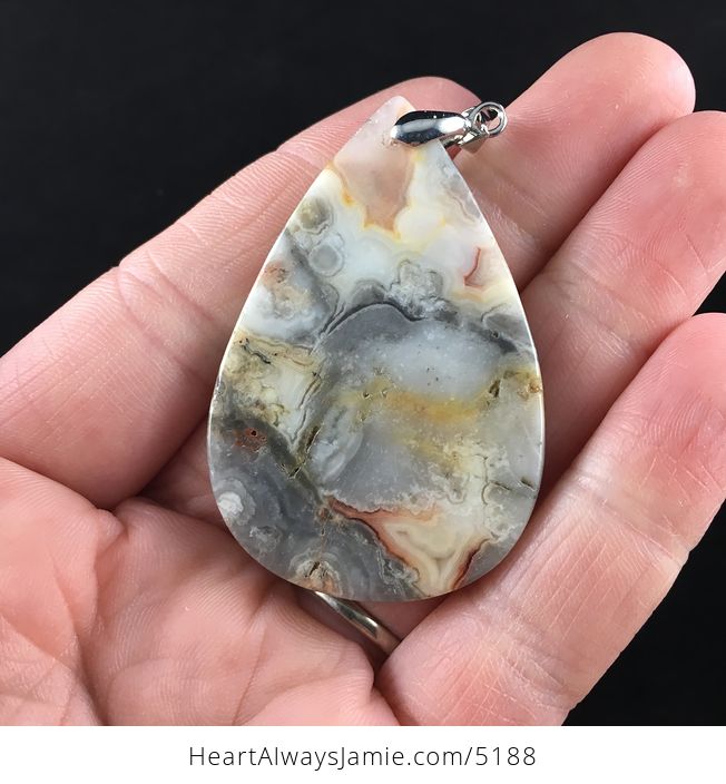 Gray and Orange Crazy Lace Agate Stone Jewelry Pendant - #PUuLmtw5g9A-6