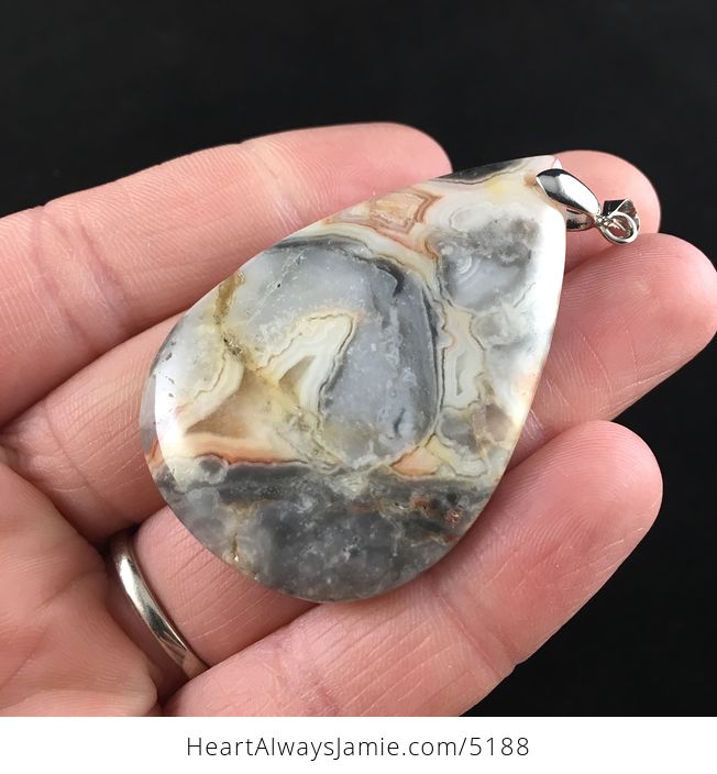Gray and Orange Crazy Lace Agate Stone Jewelry Pendant - #PUuLmtw5g9A-3