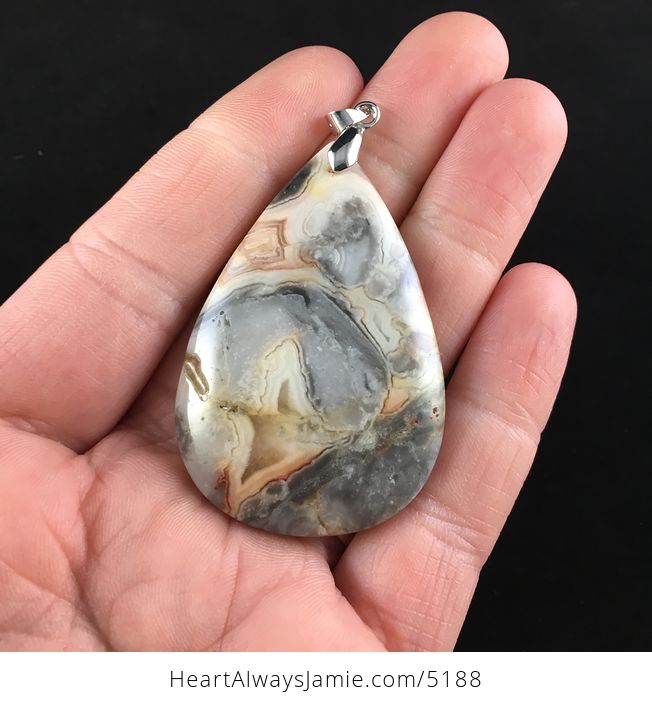 Gray and Orange Crazy Lace Agate Stone Jewelry Pendant - #PUuLmtw5g9A-1