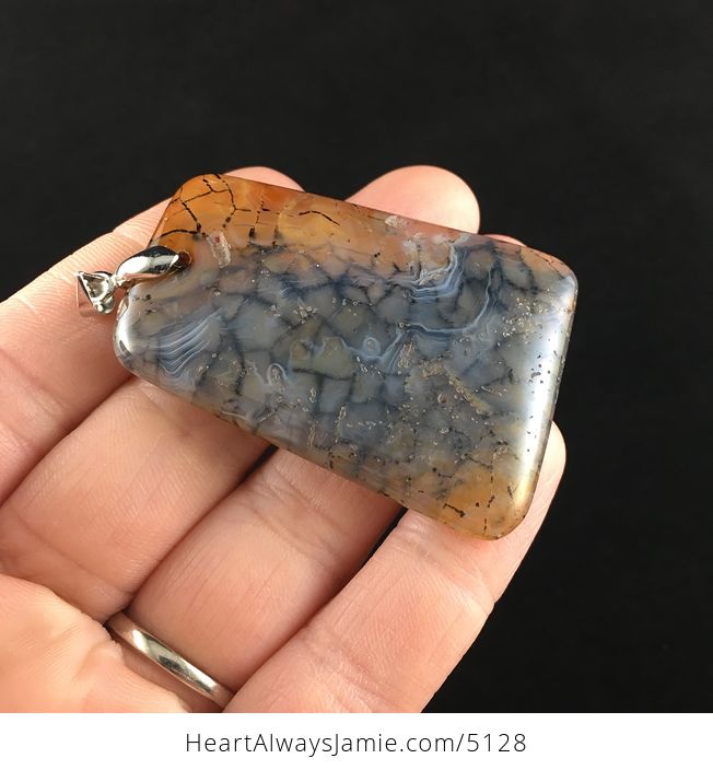 Gray and Orange Dragon Veins Agate Stone Jewelry Pendant - #HsLo0oQHwzA-3