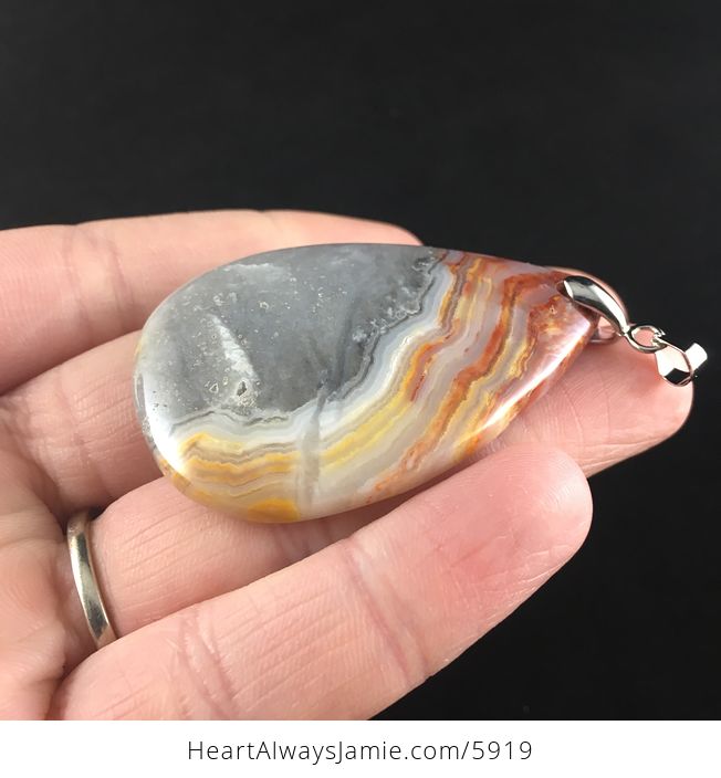 Gray and Orange Mexican Crazy Lace Agate Stone Jewelry Pendant - #HYDCprnn8ZQ-3
