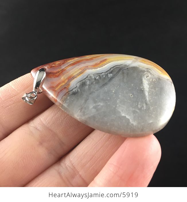 Gray and Orange Mexican Crazy Lace Agate Stone Jewelry Pendant - #HYDCprnn8ZQ-4