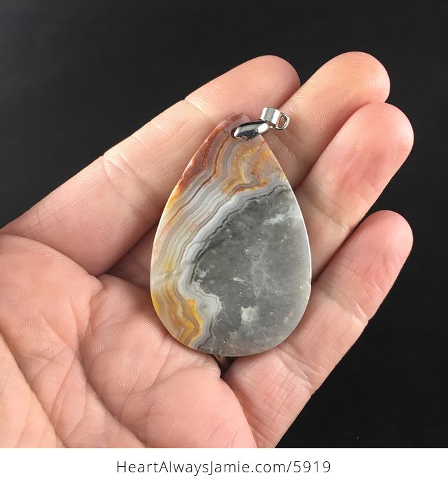 Gray and Orange Mexican Crazy Lace Agate Stone Jewelry Pendant - #HYDCprnn8ZQ-6