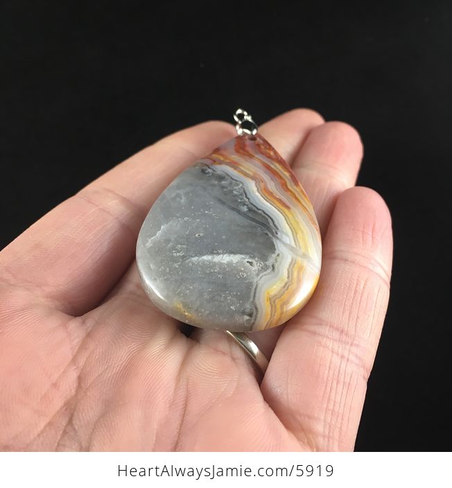 Gray and Orange Mexican Crazy Lace Agate Stone Jewelry Pendant - #HYDCprnn8ZQ-2