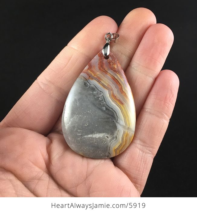 Gray and Orange Mexican Crazy Lace Agate Stone Jewelry Pendant - #HYDCprnn8ZQ-1