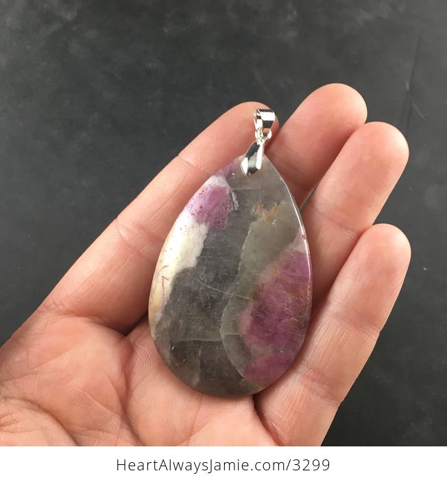 Gray and Purple Lilac Lavender Jasper Stone Pendant Necklace - #eNYJYl44bpA-3