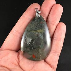 Gray and Red African Bloodstone Agate Pendant #CFd2PEYGSsg