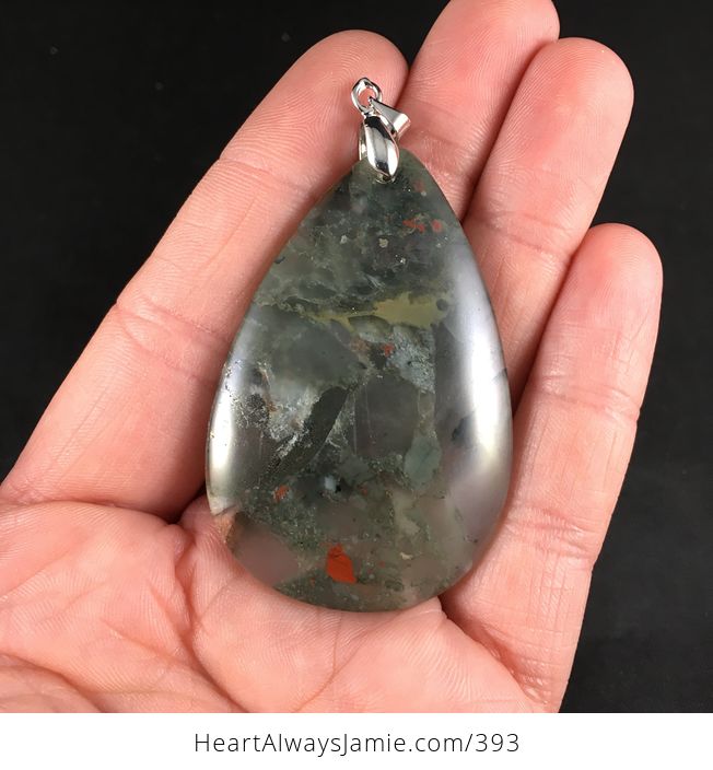 Gray and Red African Bloodstone Agate Pendant - #CFd2PEYGSsg-1