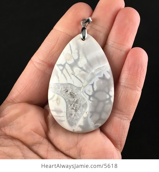 Gray and White Dragon Veins Stone Jewelry Pendant - #h6Z2oljtWko-1