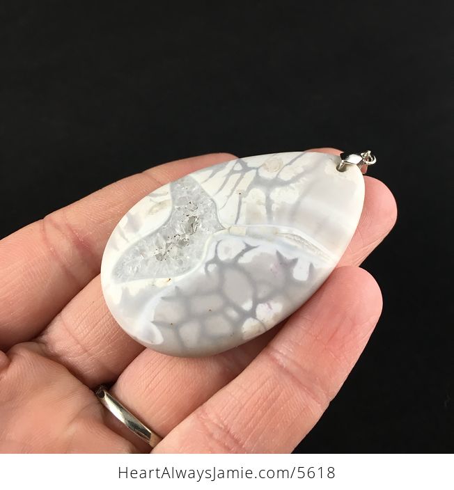 Gray and White Dragon Veins Stone Jewelry Pendant - #h6Z2oljtWko-3