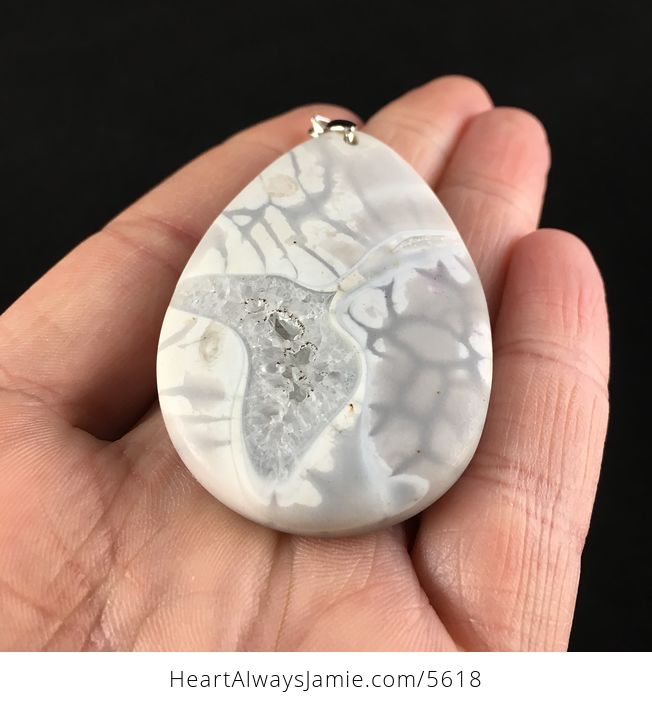 Gray and White Dragon Veins Stone Jewelry Pendant - #h6Z2oljtWko-2