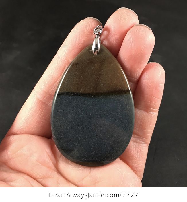 Gray Green and Brown Agate Stone Pendant Necklace - #25YO0bYwOz0-2
