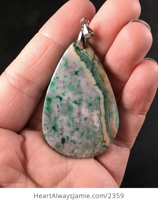 Gray Green and Orange Crazy Lace Agate Stone Pendant Necklace - #4yEDDPv4aJc-2