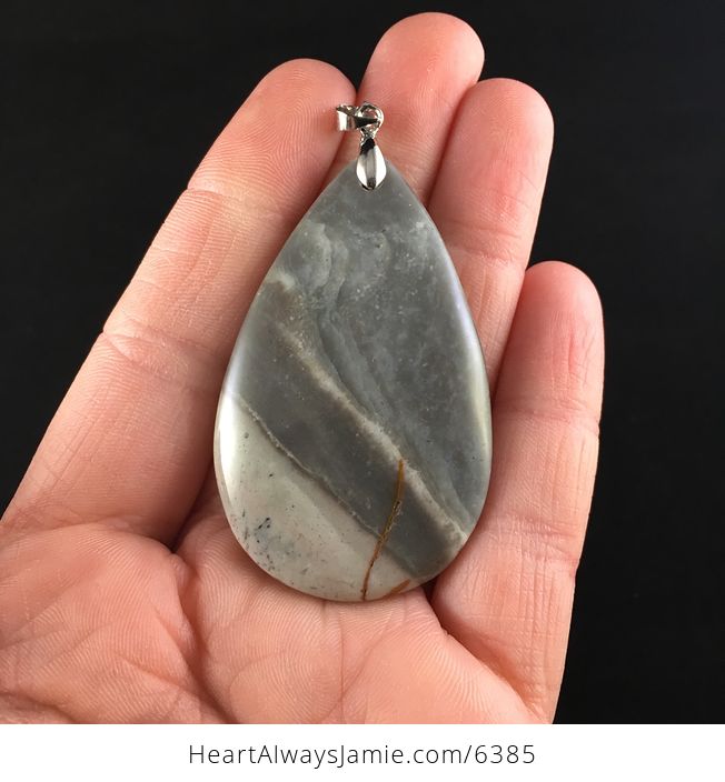 Gray Polychrome Jasper Stone Jewelry Pendant - #JqzXl3FmVjA-1