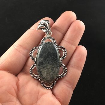 Gray Stingray Coral Fossil Stone and Dolphin Jewelry Pendant #WYj4qHQQVrs