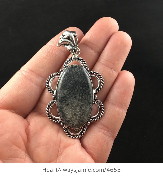 Gray Stingray Coral Fossil Stone and Dolphin Jewelry Pendant - #WYj4qHQQVrs-1