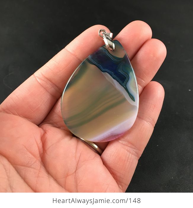 Green and a Little Bit of Pink Stone Agate Pendant Necklace - #LLxtBB98Bus-2