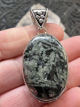 Green and Black Chinese Writing Stone Porphyry Stone Crystal Jewelry Pendant #cLGFm8qqm3g