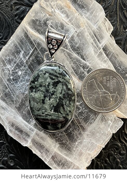 Green and Black Chinese Writing Stone Porphyry Stone Crystal Jewelry Pendant - #cLGFm8qqm3g-6