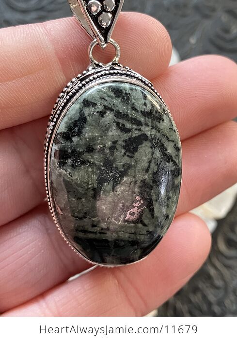 Green and Black Chinese Writing Stone Porphyry Stone Crystal Jewelry Pendant - #cLGFm8qqm3g-2