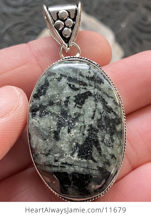 Green and Black Chinese Writing Stone Porphyry Stone Crystal Jewelry Pendant - #cLGFm8qqm3g-4