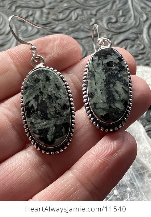 Green and Black Chinese Writing Stone Porphyry Stone Crystal Jewelry Set - #oQlq14Gz9UY-5