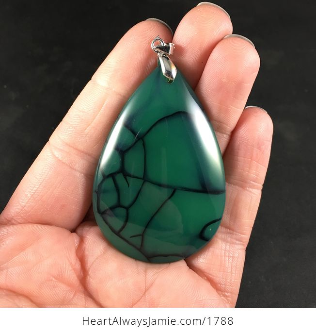 Green and Black Dragon Veins Agate Stone Pendant - #iStG7Q3z5hQ-1