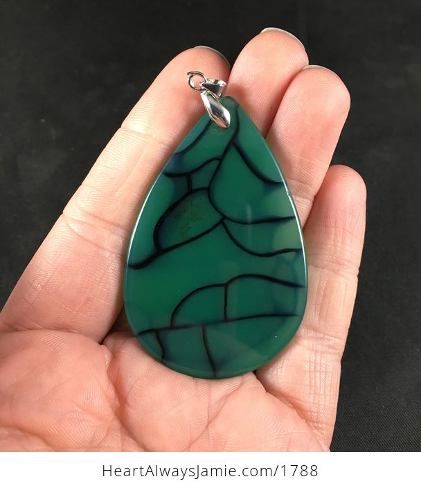 Green and Black Dragon Veins Agate Stone Pendant Necklace - #iStG7Q3z5hQ-2