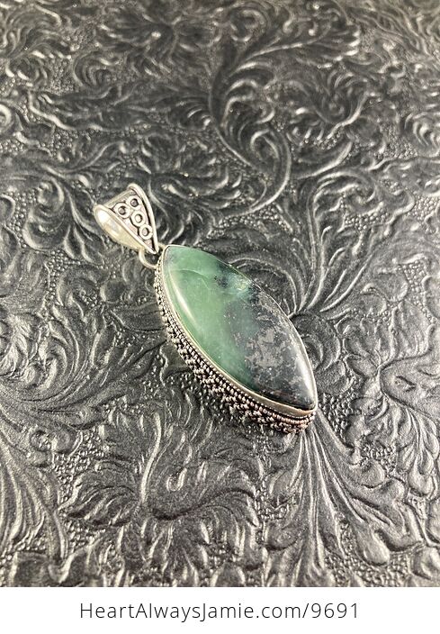 Green and Black Nephrite Jade Crystal Stone Jewelry Pendant - #PVj2ysIFd4Y-1