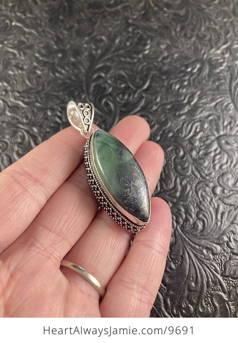 Green and Black Nephrite Jade Crystal Stone Jewelry Pendant - #PVj2ysIFd4Y-3