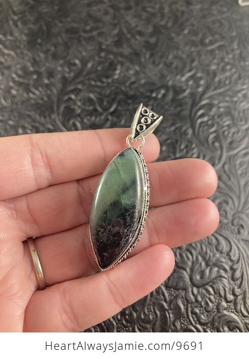 Green and Black Nephrite Jade Crystal Stone Jewelry Pendant - #PVj2ysIFd4Y-4