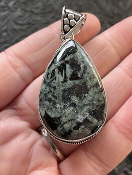 Green and Black Porphyry Stone Crystal Jewelry Pendant #a9dfTaMZXc4